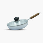 KLASSIC Round Frying Pan Metal Finish Fix Strong Wooden Handle with Lid - Klassic kitchenware Pk