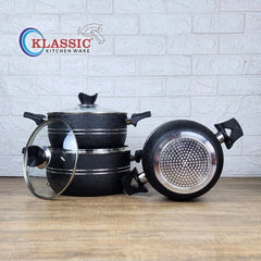 Klassic Premuim Heavy Gauge Non Stick Induction Base Casserole/ Cooking Pots Handi Set