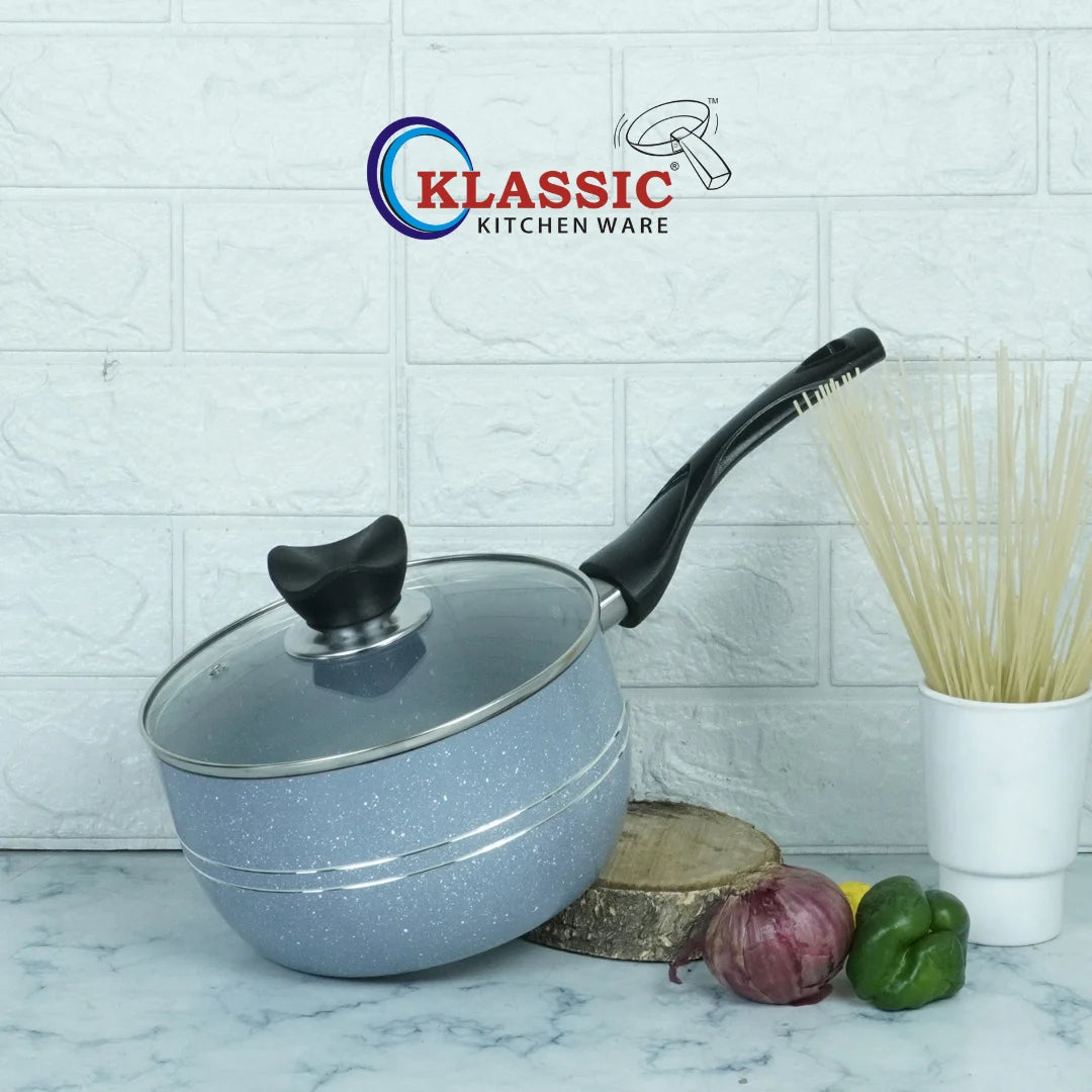 Marble Coated Sauce Pan 18cm with Lid Gray - Klassic kitchenware Pk