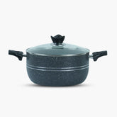 KLASSIC Non-Stick Marble Coated Casserole/Cooking Pot Handi Glass Lid Black - Klassic kitchenware Pk