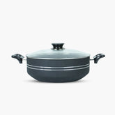 KLASSIC Non Stick Flat Karahi/Wok With Glass Lid Black - Klassic kitchenware Pk