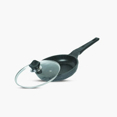 KLASSIC Die Cast Marble Coated Frying Pan Black with Glass Lid - Klassic kitchenware Pk
