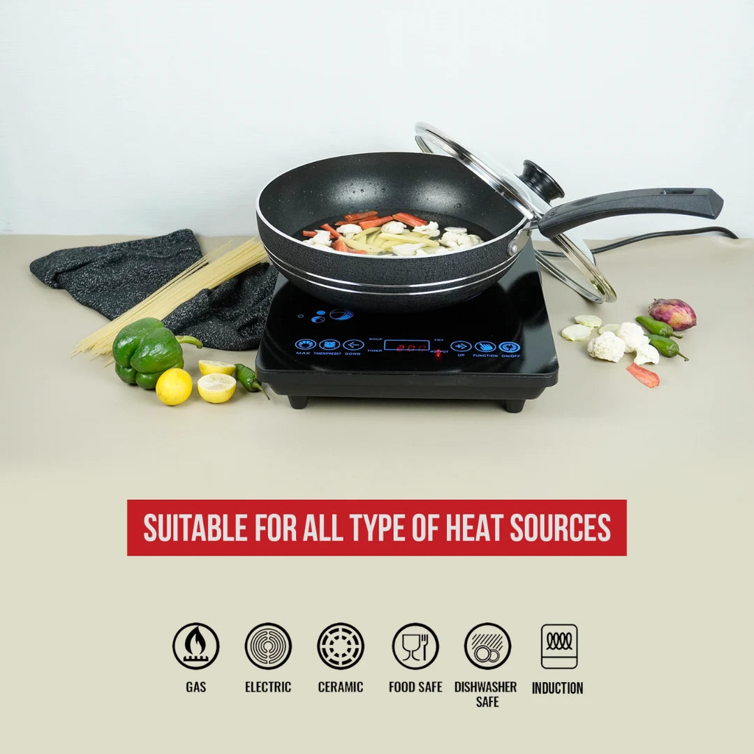 KLASSIC Induction Non Stick Karahi Long Handle with Glass Lid - Klassic kitchenware Pk