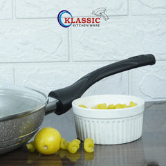 KLASSIC Marble coated Round Fry Pan with Glass Lid - Beige - Klassic kitchenware Pk