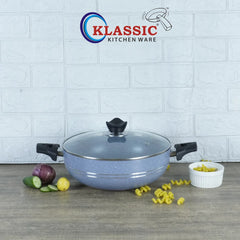 KLASSIC Marble Coated Karahi with Glass Lid Gray - Klassic kitchenware Pk