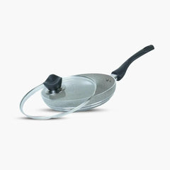 KLASSIC Marble coated Round Fry Pan with Glass Lid - Beige - Klassic kitchenware Pk