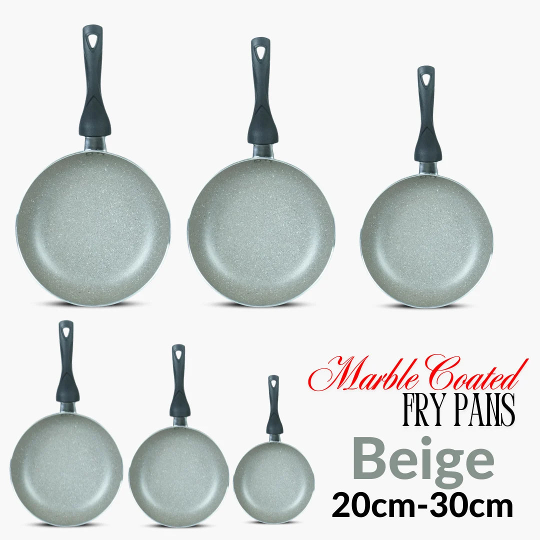 KLASSIC Marble coated Round Fry Pan with Glass Lid - Beige - Klassic kitchenware Pk