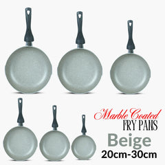 KLASSIC Marble coated Round Fry Pan with Glass Lid - Beige - Klassic kitchenware Pk