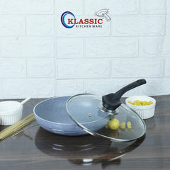 KLASSIC Nonstick Marble Fry Pan with Glass Lid gray - Klassic kitchenware Pk