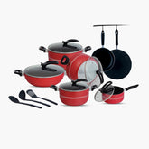 KLASSIC Vario Non Stick Cookware Gift Set 15 Pieces Glass Lid Special Red Edition - Klassic kitchenware Pk