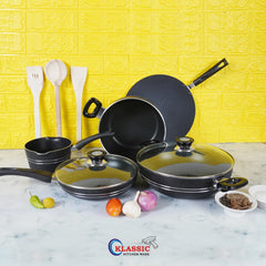 Klassic Smarty Non stick Cookware Set/Kitchen Set 10 Pieces with Glass Lid - Klassic kitchenware Pk