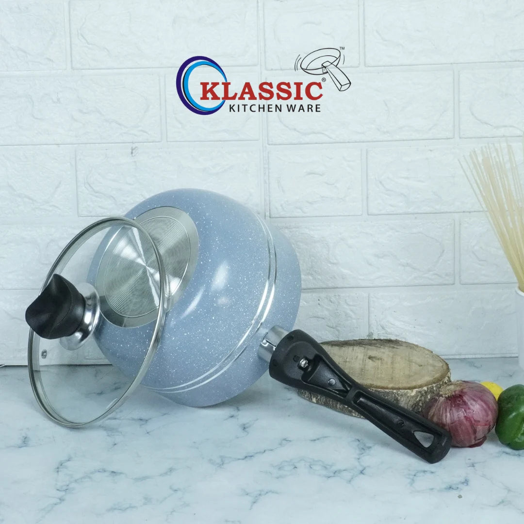 Marble Coated Sauce Pan 18cm with Lid Gray - Klassic kitchenware Pk