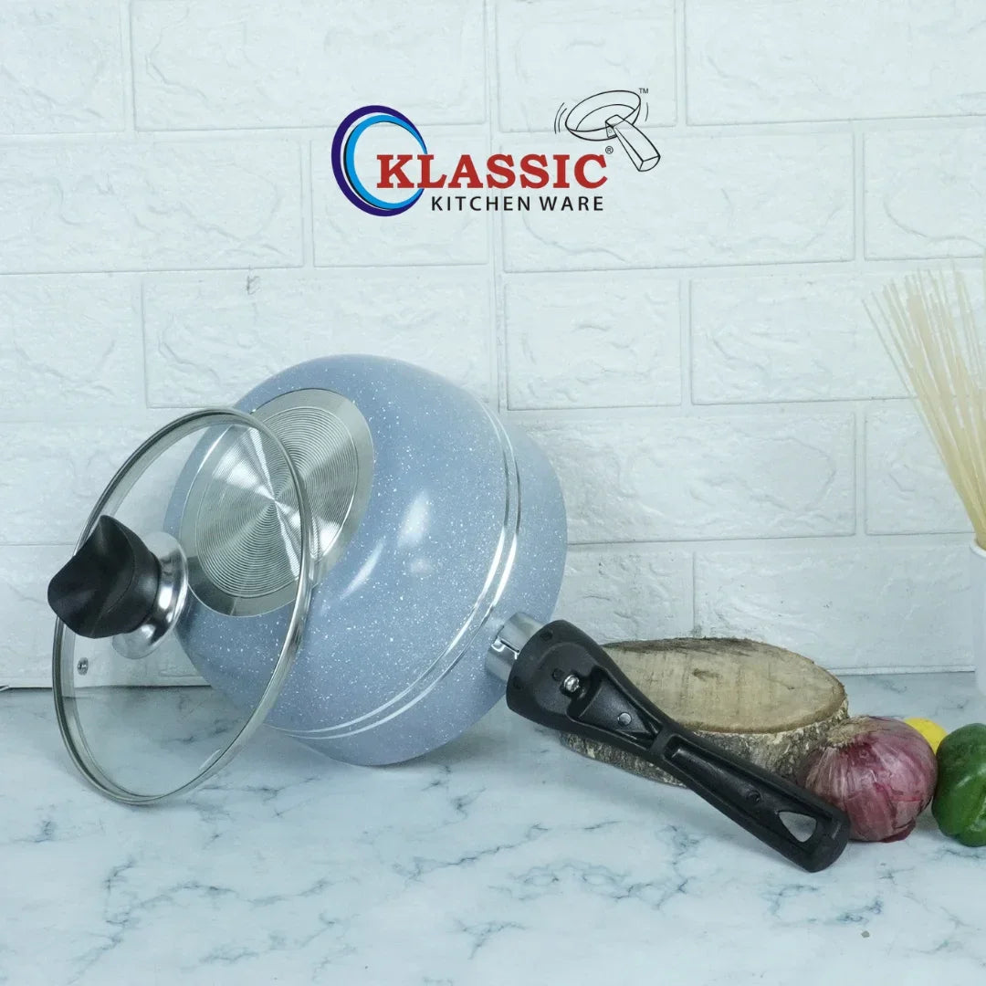 Marble Coated Sauce Pan 18cm with Lid Gray - Klassic kitchenware Pk