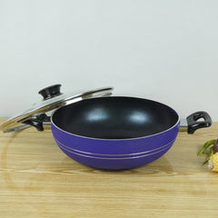 KLASSIC Non-Stick Round Karahi/Wok With Glass Lid Blue - Klassic kitchenware Pk