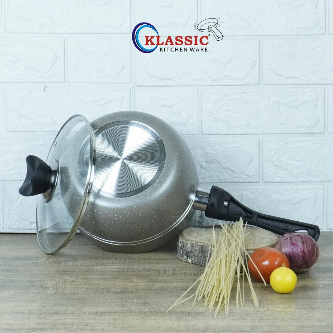 Marble Coated Sauce Pan 18cm with Lid Beige - Klassic kitchenware Pk