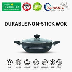 KLASSIC NonStick Round Karahi/Wok With Glass Lid Black - Klassic kitchenware Pk