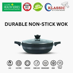 KLASSIC NonStick Round Karahi/Wok With Glass Lid Black - Klassic kitchenware Pk
