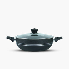 KLASSIC NonStick Round Karahi/Wok With Glass Lid Black - Klassic kitchenware Pk