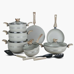 KLASSIC Vario White Marble Coated Cookware Gift Set - 15 Pieces Kitchenware Set
