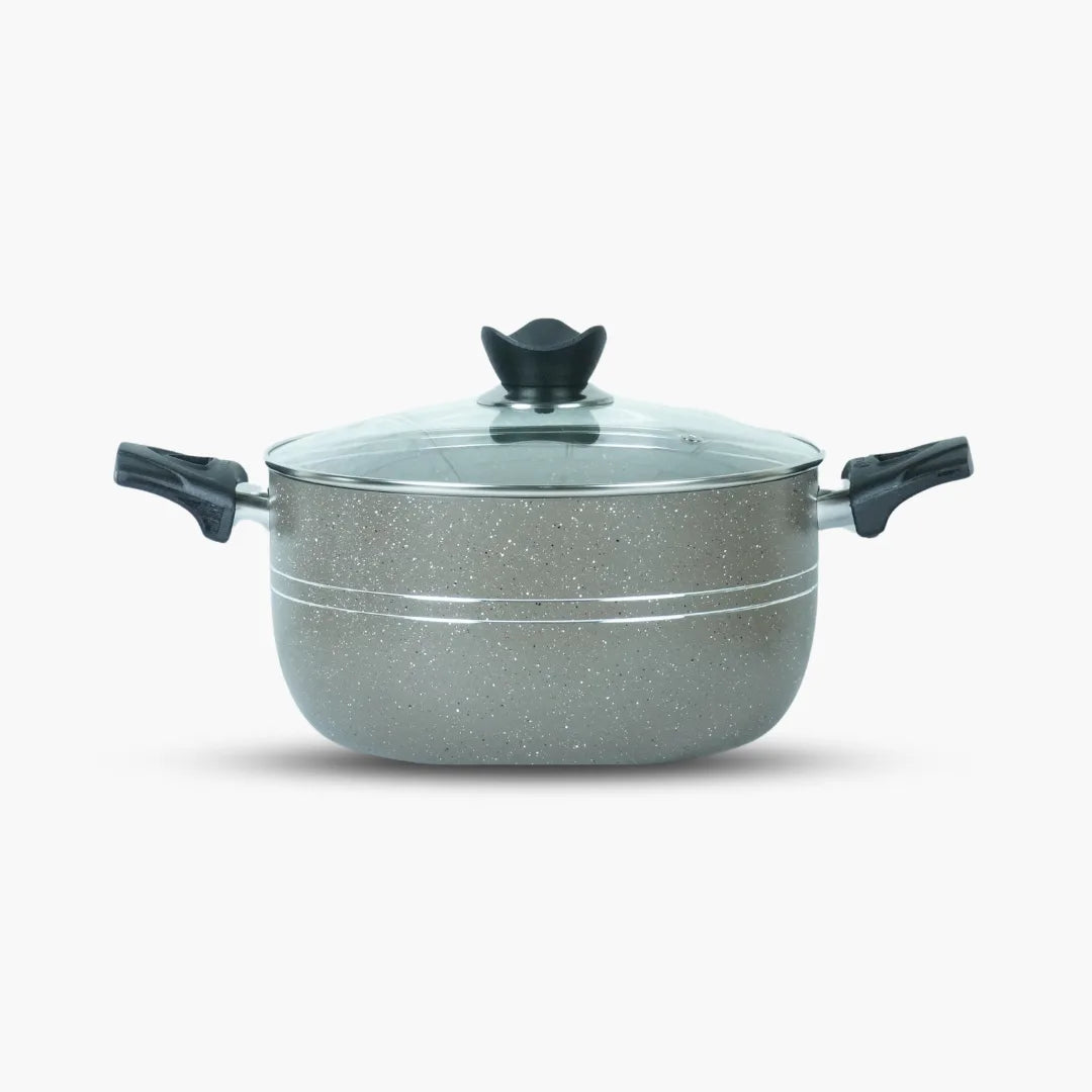 KLASSIC Non-Stick Marble Coated Casserole/Cooking Pot Handi Glass Lid Beige - Klassic kitchenware Pk