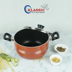 KLASSIC Best Non-Stick Casserole/Cooking Pot Red Handi with Glass Lid - Klassic kitchenware Pk