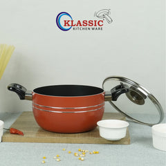 KLASSIC Best Non-Stick Casserole/Cooking Pot Red Handi with Glass Lid - Klassic kitchenware Pk