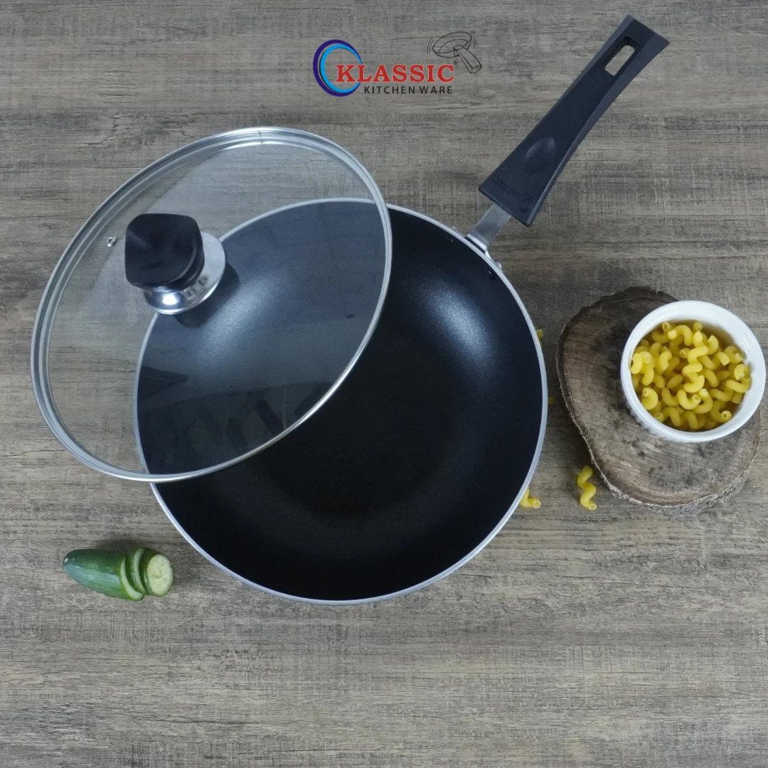KLASSIC Induction Non Stick Karahi Long Handle with Glass Lid - Klassic kitchenware Pk