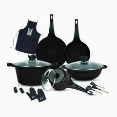 Die cast marble coated black cookware set