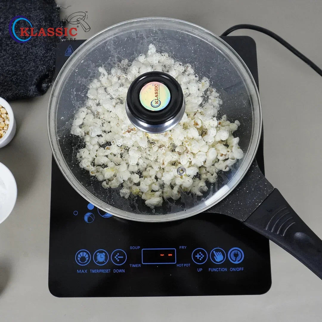 KLASSIC Die Cast Marble Coated Frying Pan Black with Glass Lid - Klassic kitchenware Pk