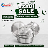 KLASSIC Aluminum Stainless Steel Flat Karahi | Woks Set with Lid