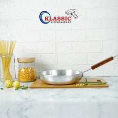 KLASSIC Round Frying Pan Metal Finish Fix Strong Wooden Handle - Klassic kitchenware Pk