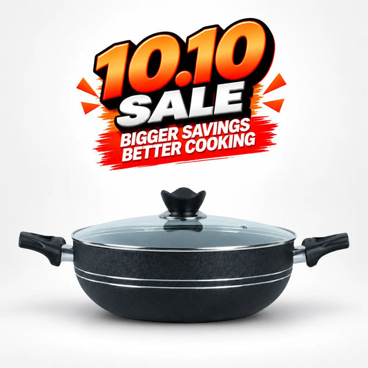 KLASSIC Induction Non Stick Karahi Round Short Handle with Glass Lid 1254