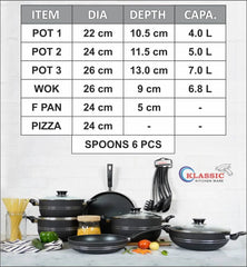 Klassic Prestige Non-Stick Cookware Set 16 Pieces with Glass Lid