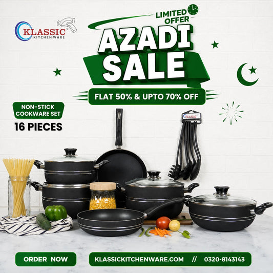 Klassic Prestige Non-Stick Cookware Set 16 Pieces with Glass Lid 1254