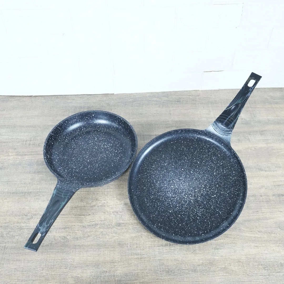 KLASSIC Die Cast Marble Coated Cookware Set 2 Pieces | Frying Pan and Pizza Pan with colored handle | Combo Cookware Kitchen Set