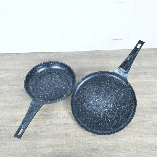 KLASSIC Die Cast Marble Coated Cookware Set 2 Pieces | Frying Pan and Pizza Pan with colored handle | Combo Cookware Kitchen Set 1080