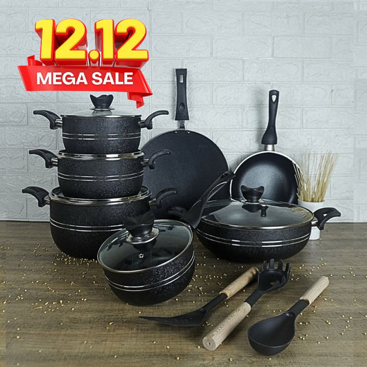 KLASSIC Vario Non-Stick Cookware Set/Kitchen Set of 15 Pieces With Glass Lid 1080