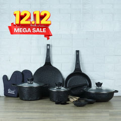 Vinton Vintage Die Cast Non Stick Cookware Set / Kitchen Set 16Pcs with Induction Base Black Gray