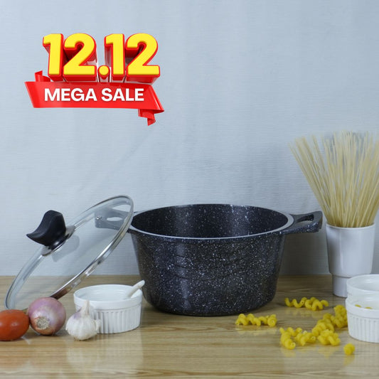 KLASSIC Die cast Non Stick Marble Coated Induction base Casserole with Glass Lid Black 1080