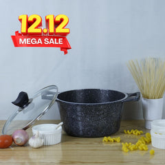KLASSIC Die cast Non Stick Marble Coated Induction base Casserole with Glass Lid Black