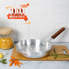 KLASSIC Round Frying Pan Metal Finish Fix Strong Wooden Handle