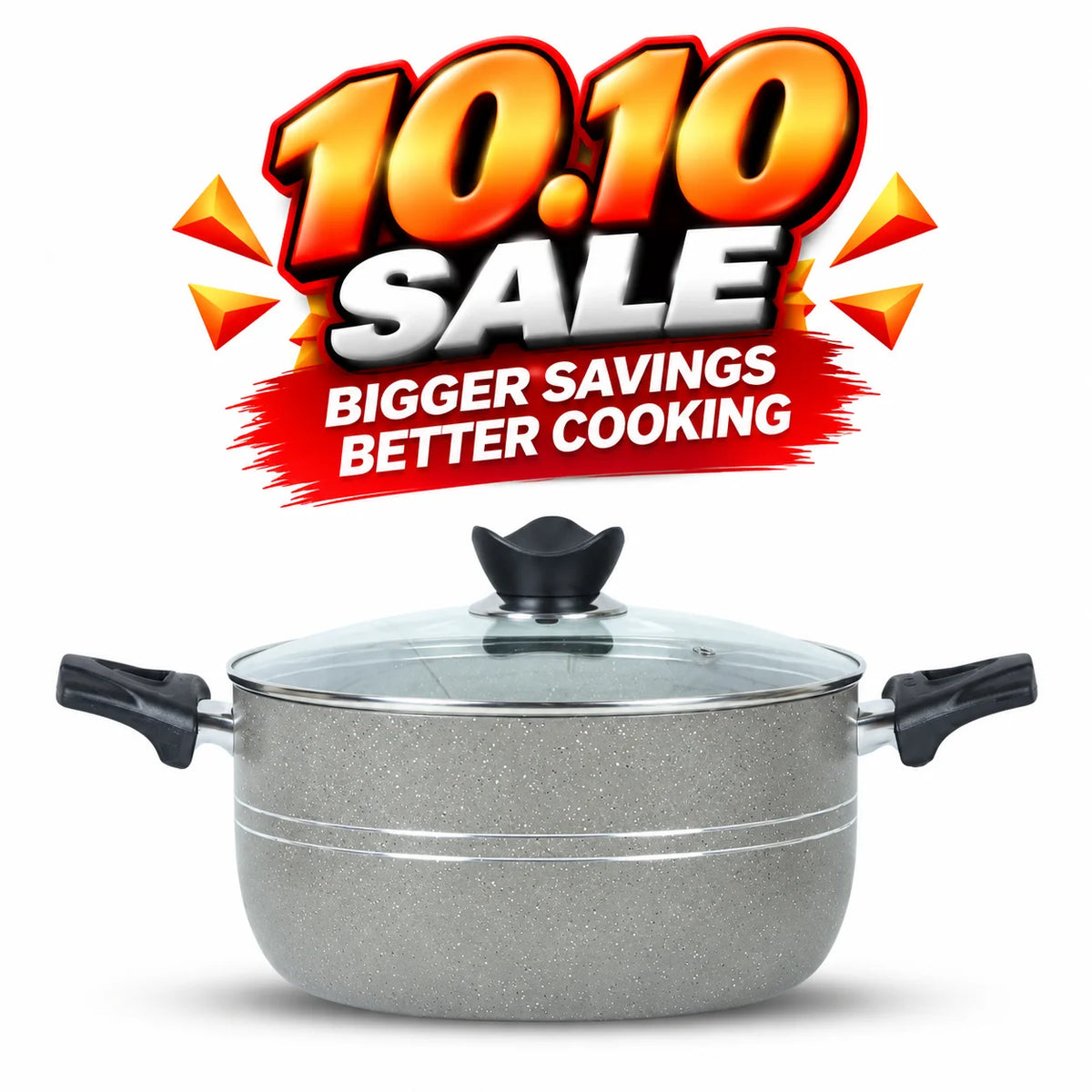 KLASSIC Non-Stick Marble Coated Casserole/Cooking Pot Handi Glass Lid Beige