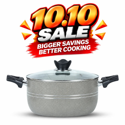 KLASSIC Non-Stick Marble Coated Casserole/Cooking Pot Handi Glass Lid Beige 1254