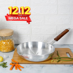 KLASSIC Round Frying Pan Metal Finish Fix Strong Wooden Handle