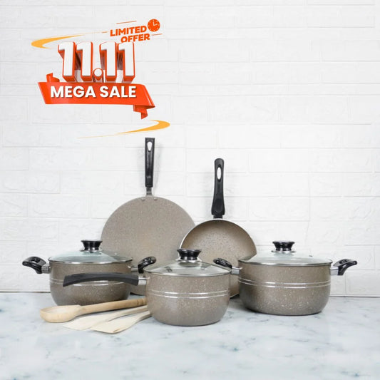 KLASSIC Oscar Marble Coated Cookware Gift Set 11 Pieces Beige 1080