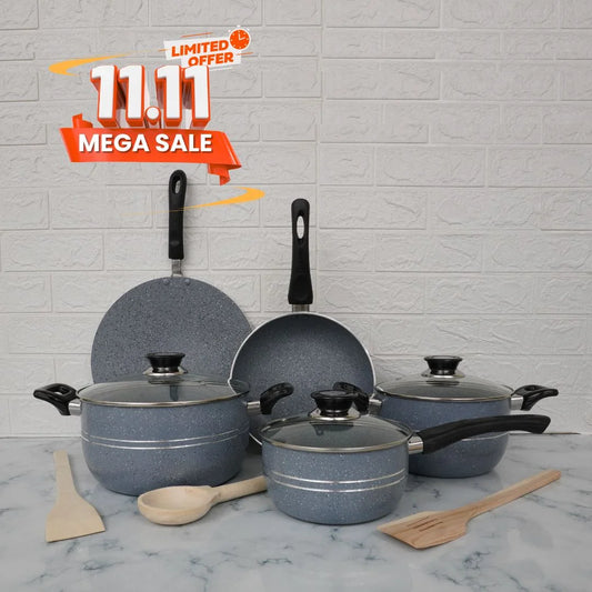 KLASSIC Oscar Marble Coated Cookware Gift Set 11 Pieces Gray 1080