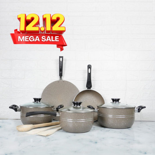 KLASSIC Oscar Marble Coated Cookware Gift Set 11 Pieces Beige 1080