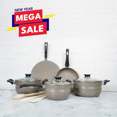 KLASSIC Oscar Marble Coated Cookware Gift Set 11 Pieces Beige