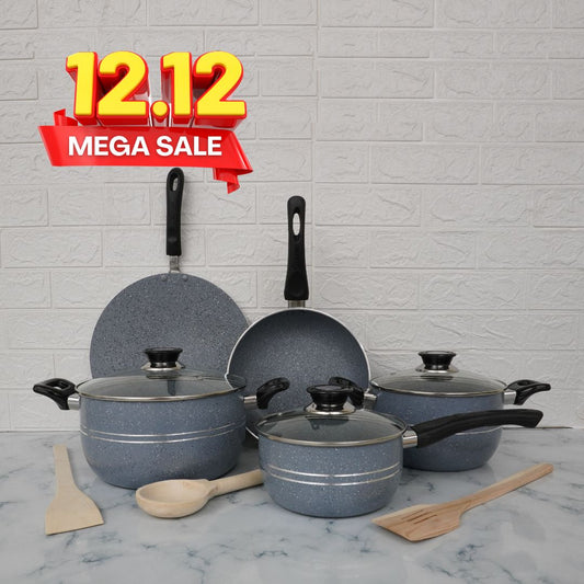 KLASSIC Oscar Marble Coated Cookware Gift Set 11 Pieces Gray 1080