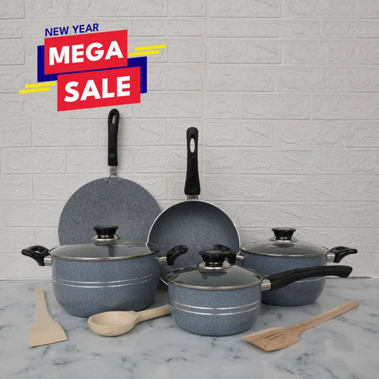 KLASSIC Oscar Marble Coated Cookware Gift Set 11 Pieces Gray 1080